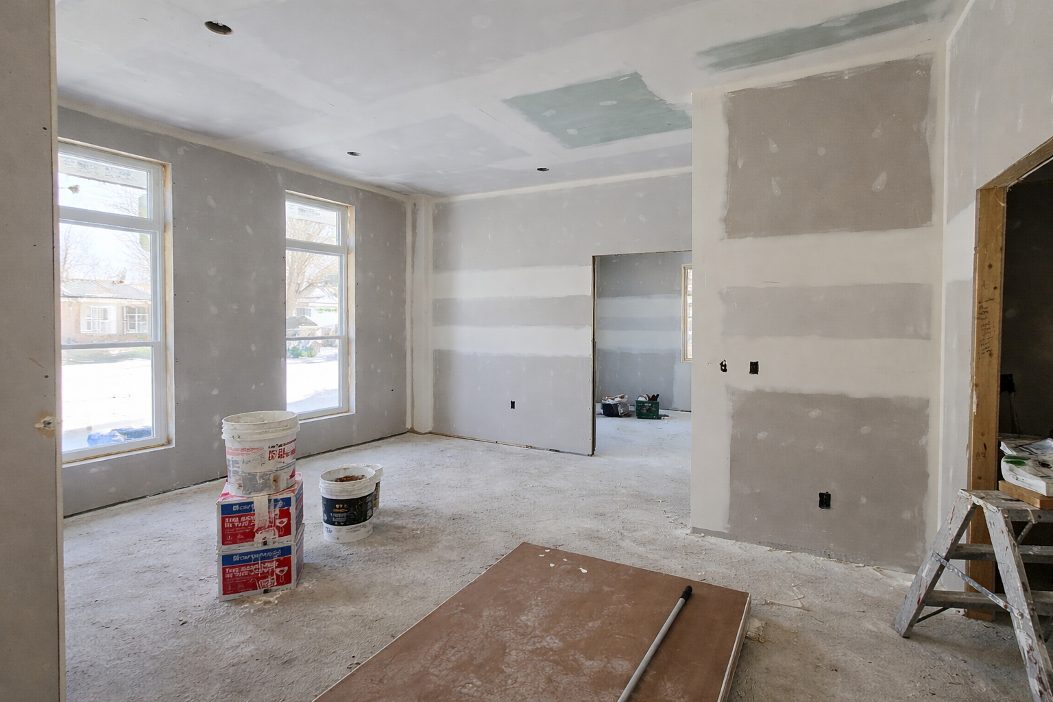 Drywall stage inside a backyard suite build